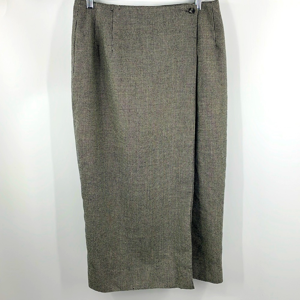 Vintage 80’s 90’s Burberrys Wool Houndstooth Wrap Midi Skirt Size 12